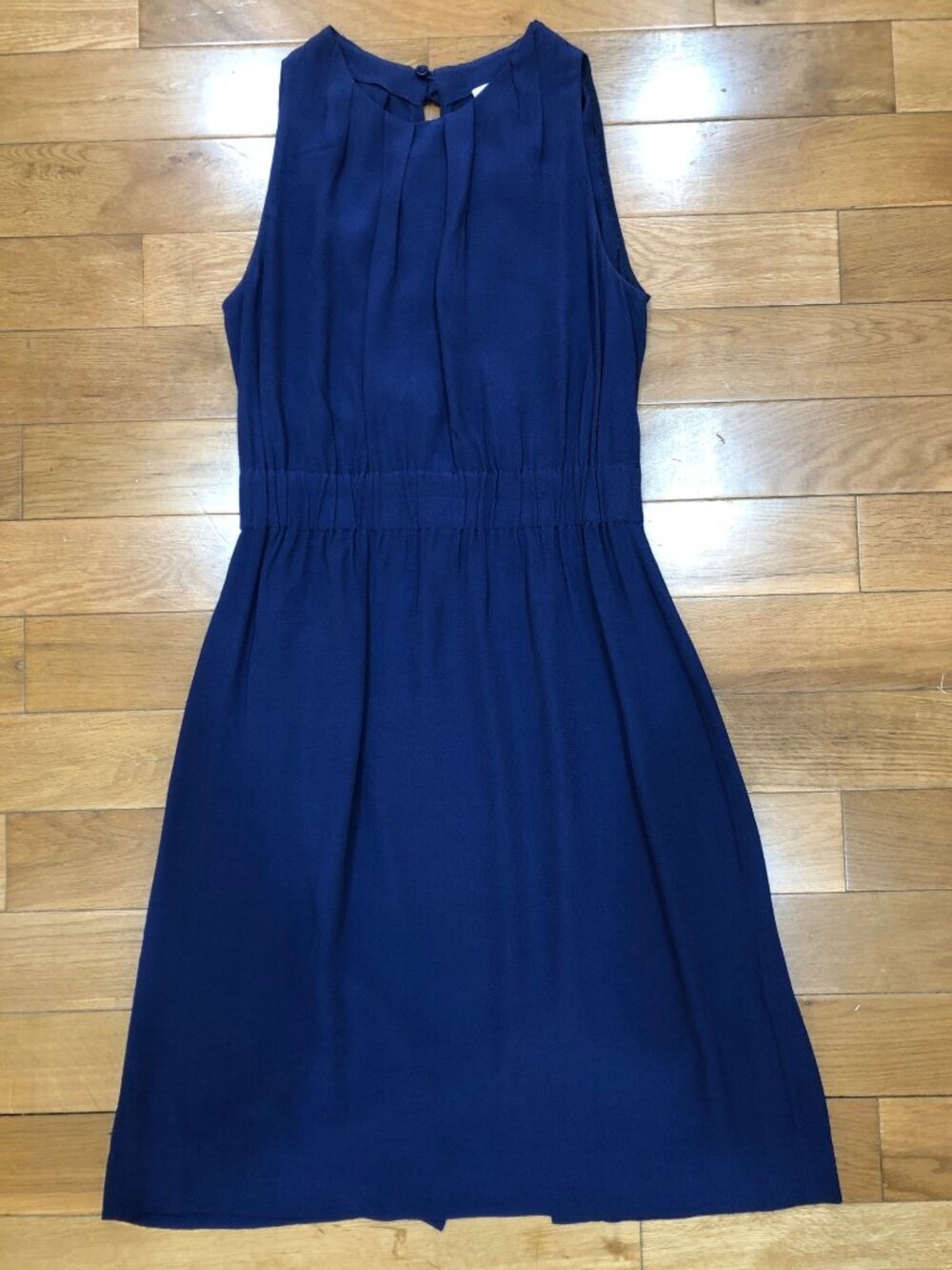 Kate Spade Pleated Neckline Elastic Waist Sleeveless Navy Dress Size 8